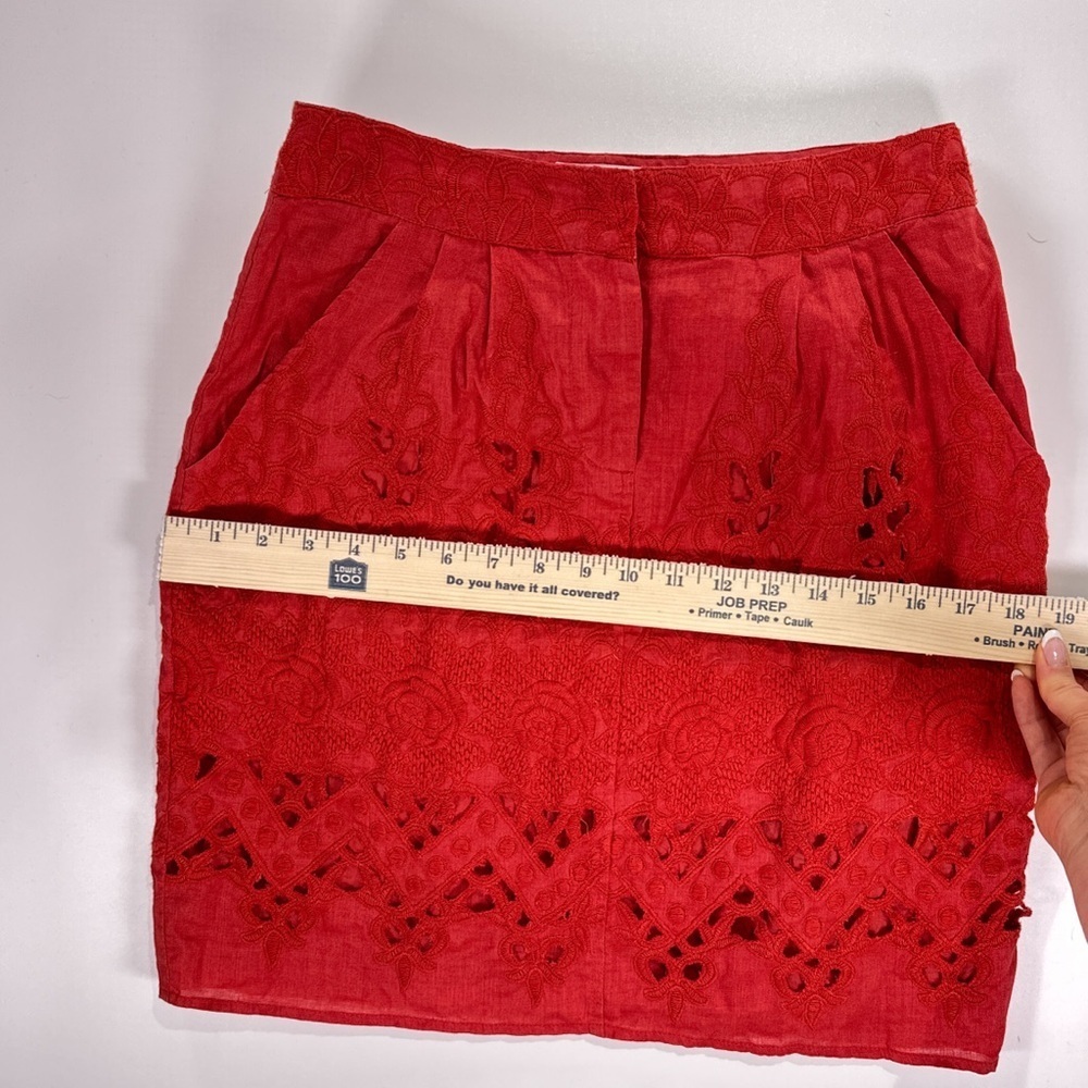 Baraschi Women’s Linen Embroidered Mini Skirt Red Size 2 - Picture 8 of 10